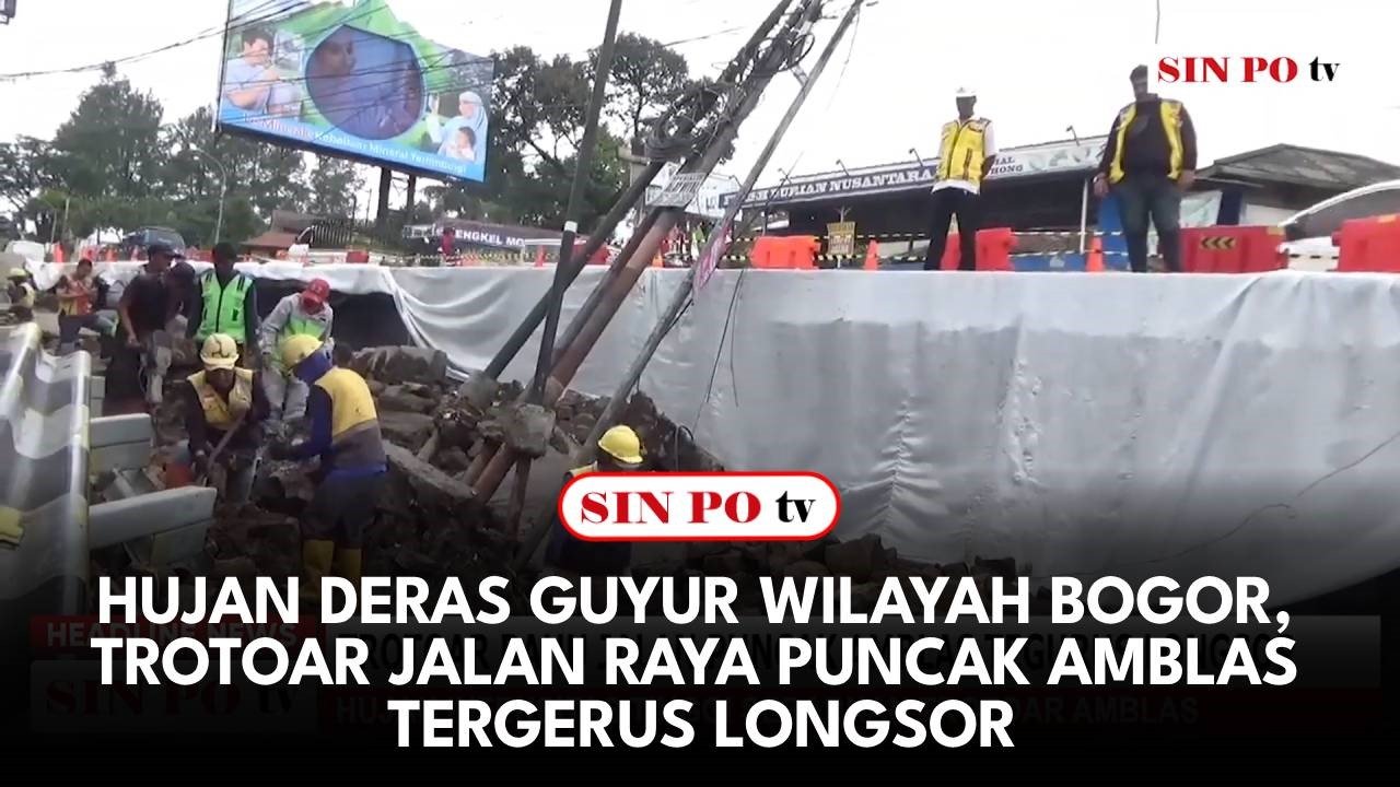 Hujan Deras Guyur Wilayah Bogor, Trotoar Jalan Raya Puncak Amblas Tergerus Longsor