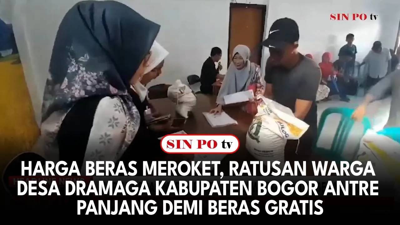 Harga Beras Meroket, Ratusan Warga Desa Dramaga Kabupaten Bogor Antre Panjang Demi Beras Gratis